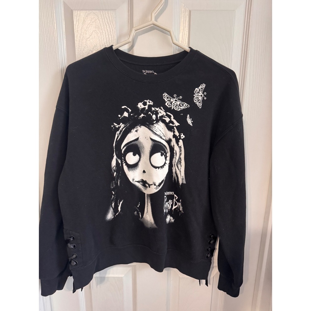 Tim Burton's Corpse Bride Sweatshirt Size M Black Lace Up Gothic Halloween